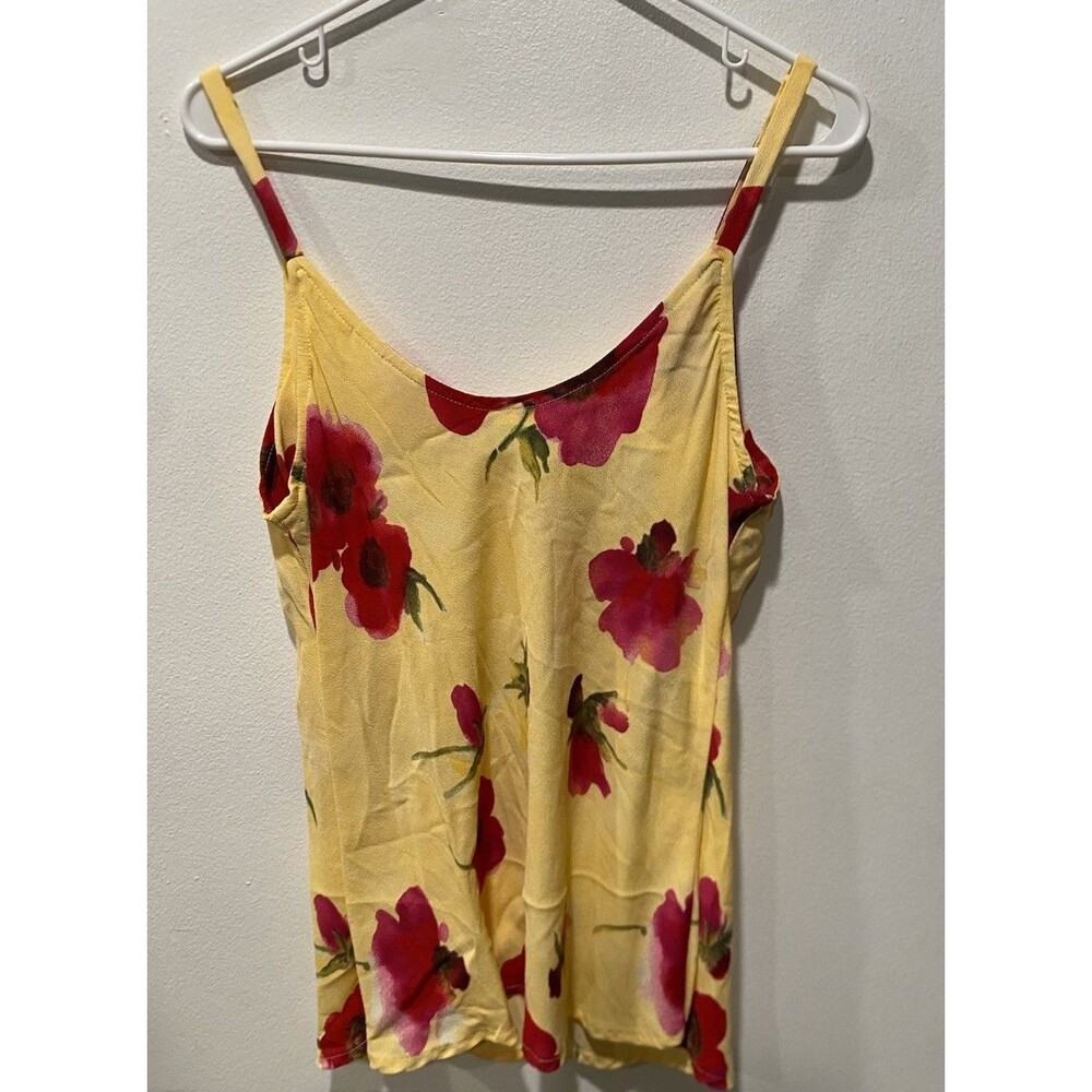 Citron Santa Monica Tropical Yellow Purple Floral Tank Top Size L